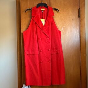 Red Sleeveless Double-Breasted Dress